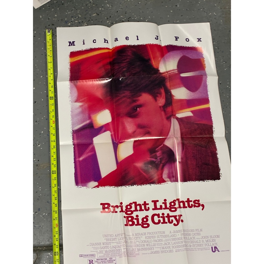 Vintage 1988 Bright Lights Big City Movie Poster Michael J Fox 27x40 One Sheet